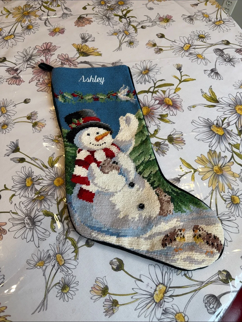 Personalized Ashley Blue Snowman Christmas Stocking Lands End